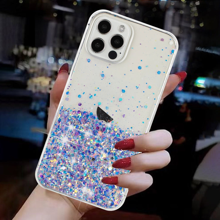 For iPhone 12 Pro Transparent Frame Noctilucent Glitter Powder TPU Phone Case