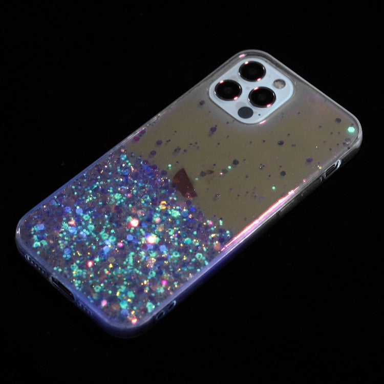 For iPhone 12 Pro Transparent Frame Noctilucent Glitter Powder TPU Phone Case