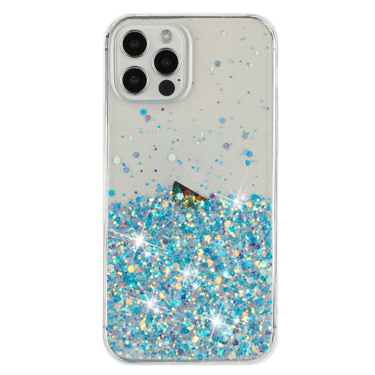 For iPhone 12 Pro Transparent Frame Noctilucent Glitter Powder TPU Phone Case