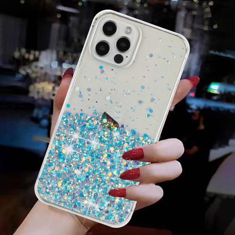 For iPhone 12 Pro Transparent Frame Noctilucent Glitter Powder TPU Phone Case