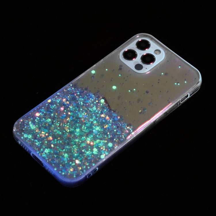 For iPhone 12 Pro Transparent Frame Noctilucent Glitter Powder TPU Phone Case