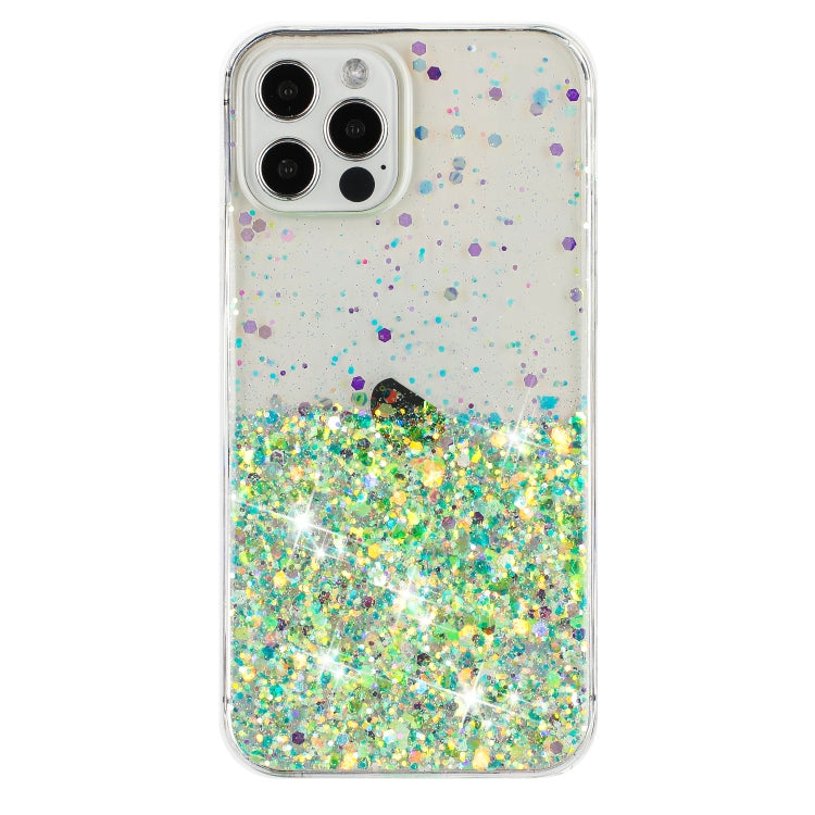 For iPhone 12 Pro Transparent Frame Noctilucent Glitter Powder TPU Phone Case