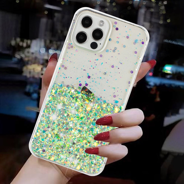 For iPhone 12 Pro Transparent Frame Noctilucent Glitter Powder TPU Phone Case