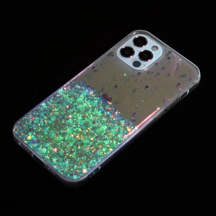 For iPhone 12 Pro Transparent Frame Noctilucent Glitter Powder TPU Phone Case