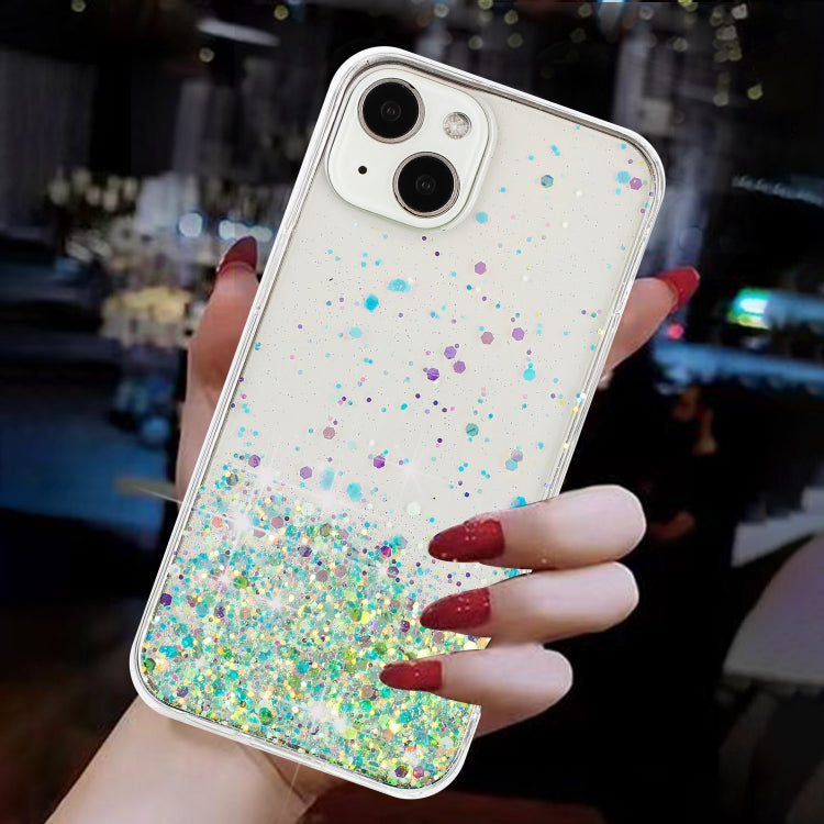 For iPhone 13 Transparent Frame Noctilucent Glitter Powder TPU Phone Case