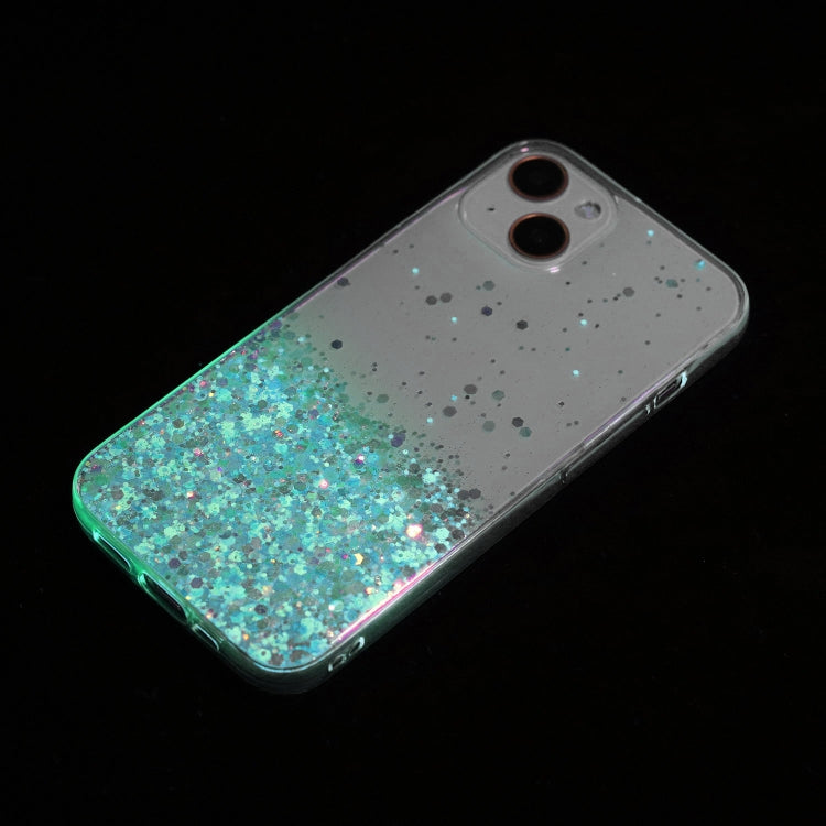 For iPhone 13 Transparent Frame Noctilucent Glitter Powder TPU Phone Case