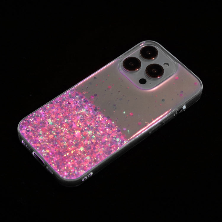 For iPhone 13 Pro Transparent Frame Noctilucent Glitter Powder TPU Phone Case