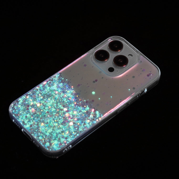 For iPhone 13 Pro Transparent Frame Noctilucent Glitter Powder TPU Phone Case