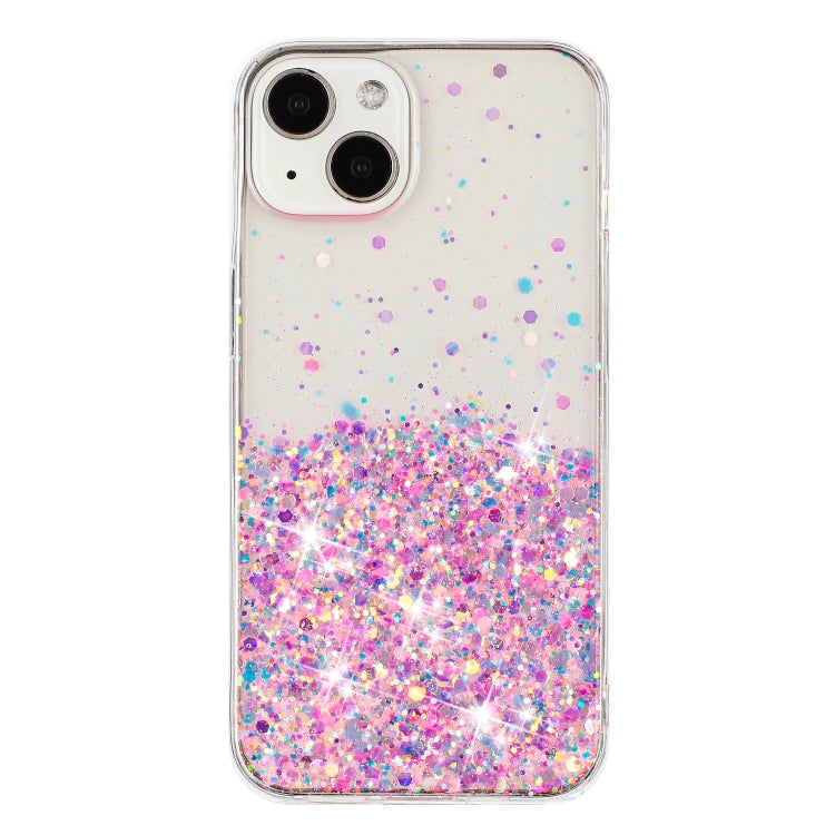 For iPhone 14 Transparent Frame Noctilucent Glitter Powder TPU Phone Case