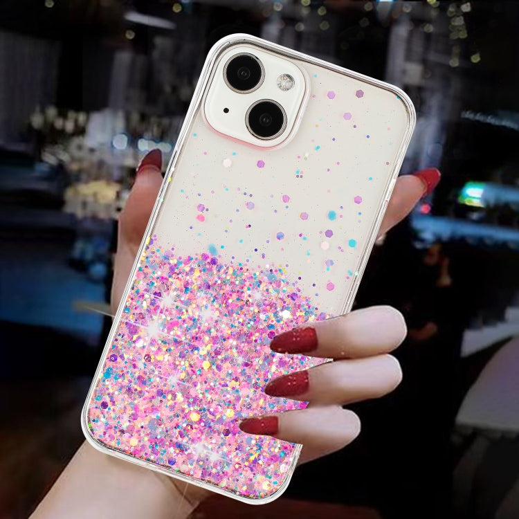 For iPhone 14 Transparent Frame Noctilucent Glitter Powder TPU Phone Case