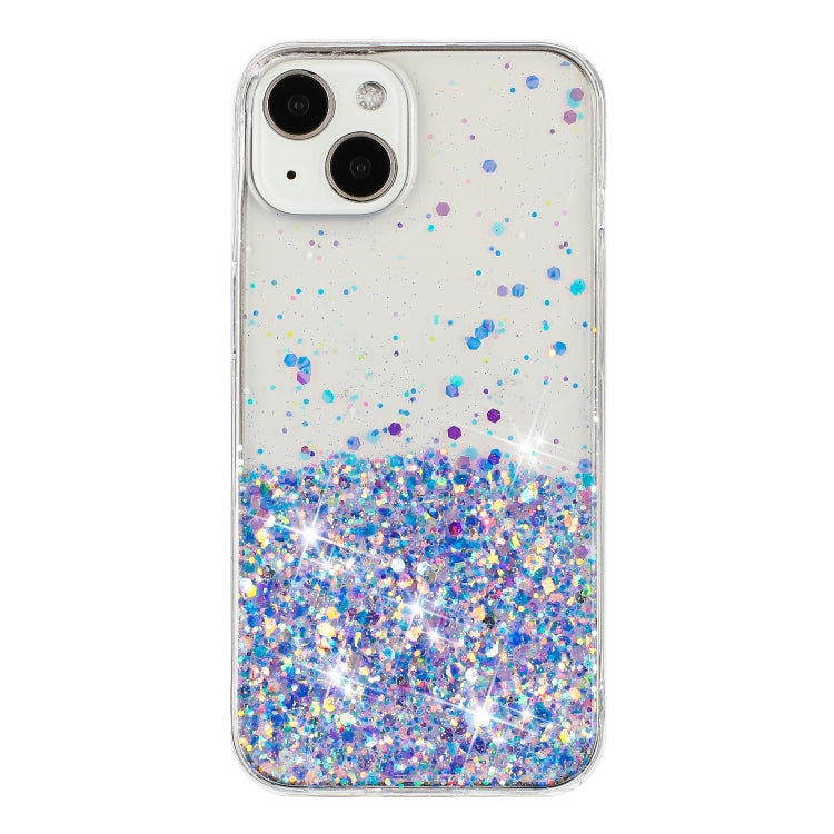 For iPhone 14 Transparent Frame Noctilucent Glitter Powder TPU Phone Case