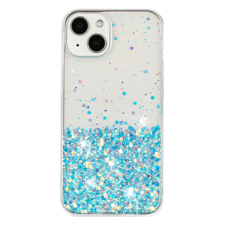 For iPhone 14 Transparent Frame Noctilucent Glitter Powder TPU Phone Case