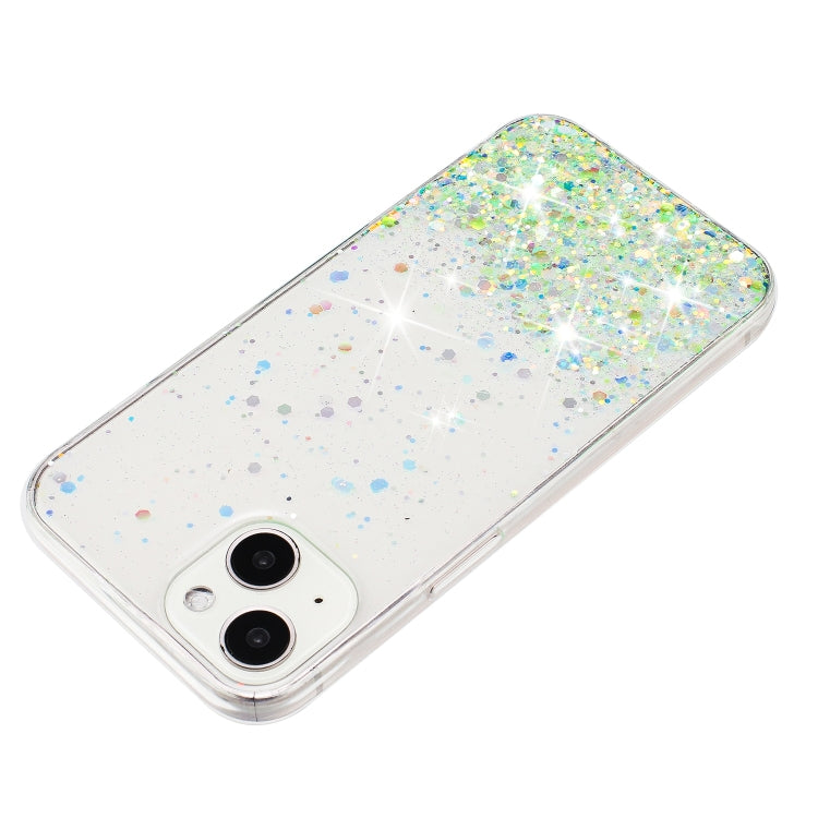 For iPhone 14 Transparent Frame Noctilucent Glitter Powder TPU Phone Case
