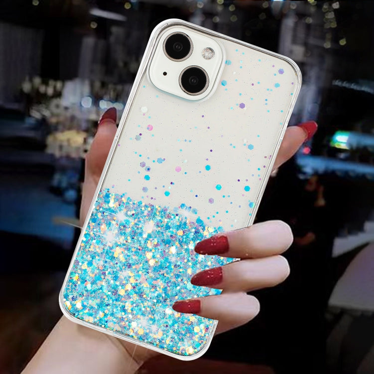 For iPhone 14 Plus Transparent Frame Noctilucent Glitter Powder TPU Phone Case