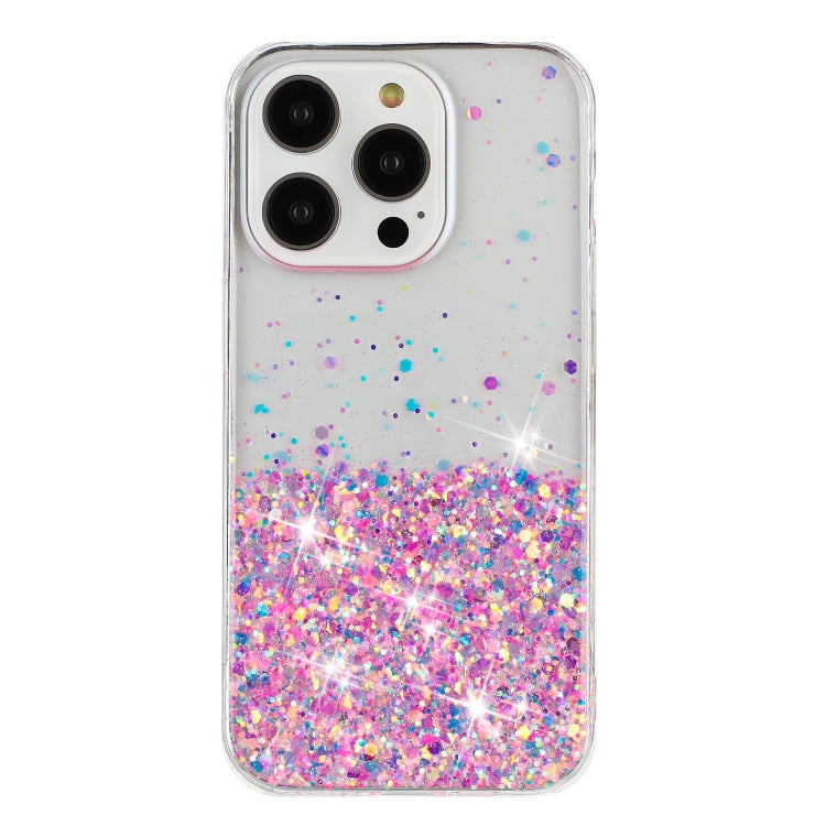 For iPhone 14 Pro Transparent Frame Noctilucent Glitter Powder TPU Phone Case