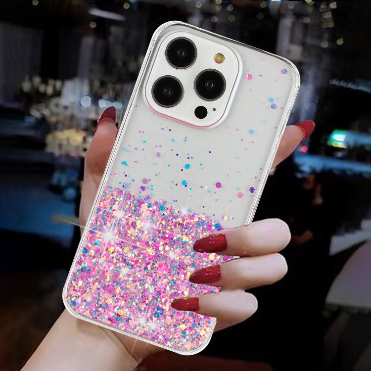 For iPhone 14 Pro Transparent Frame Noctilucent Glitter Powder TPU Phone Case