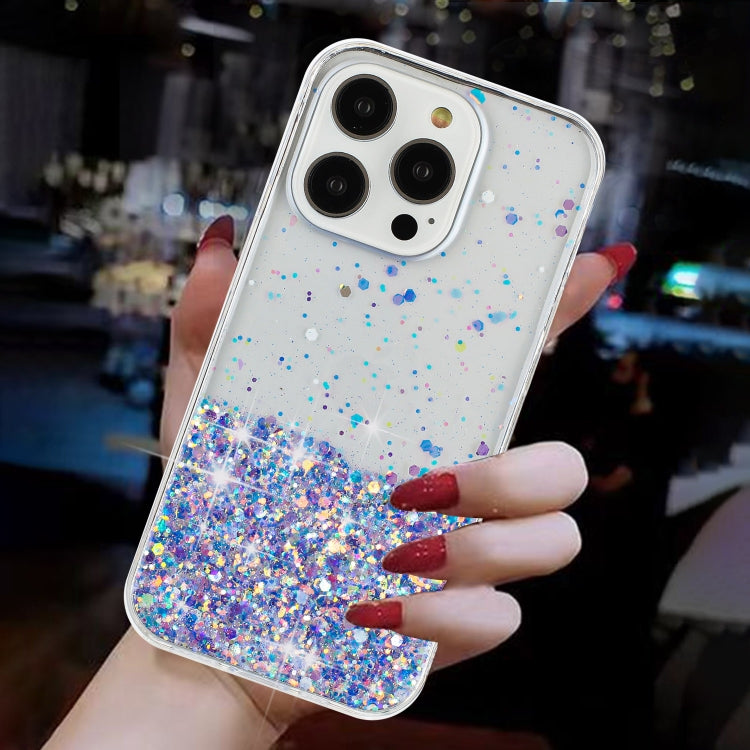 For iPhone 14 Pro Transparent Frame Noctilucent Glitter Powder TPU Phone Case