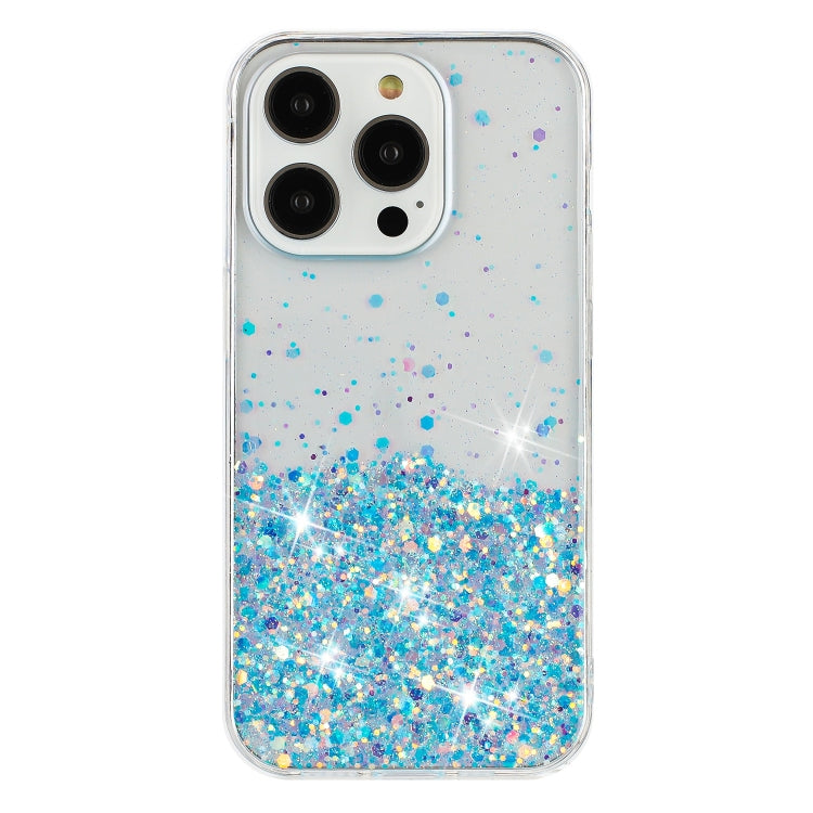 For iPhone 14 Pro Transparent Frame Noctilucent Glitter Powder TPU Phone Case