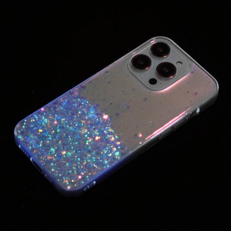 For iPhone 14 Pro Transparent Frame Noctilucent Glitter Powder TPU Phone Case