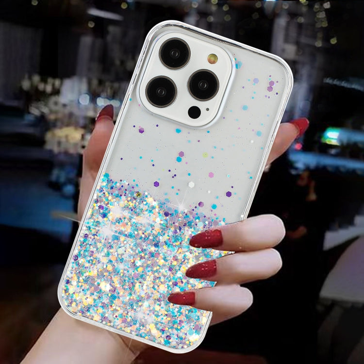 For iPhone 14 Pro Max Transparent Frame Noctilucent Glitter Powder TPU Phone Case