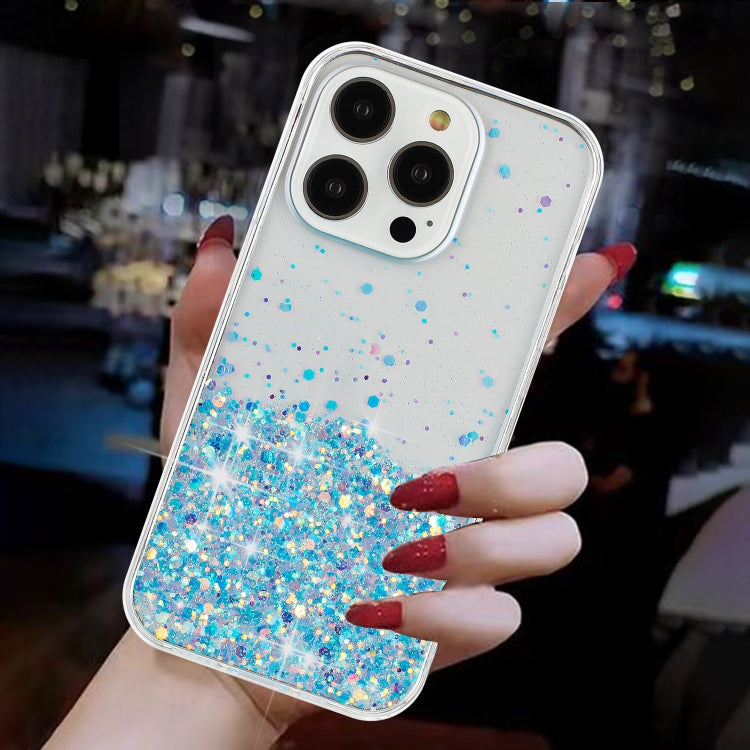 For iPhone 14 Pro Max Transparent Frame Noctilucent Glitter Powder TPU Phone Case
