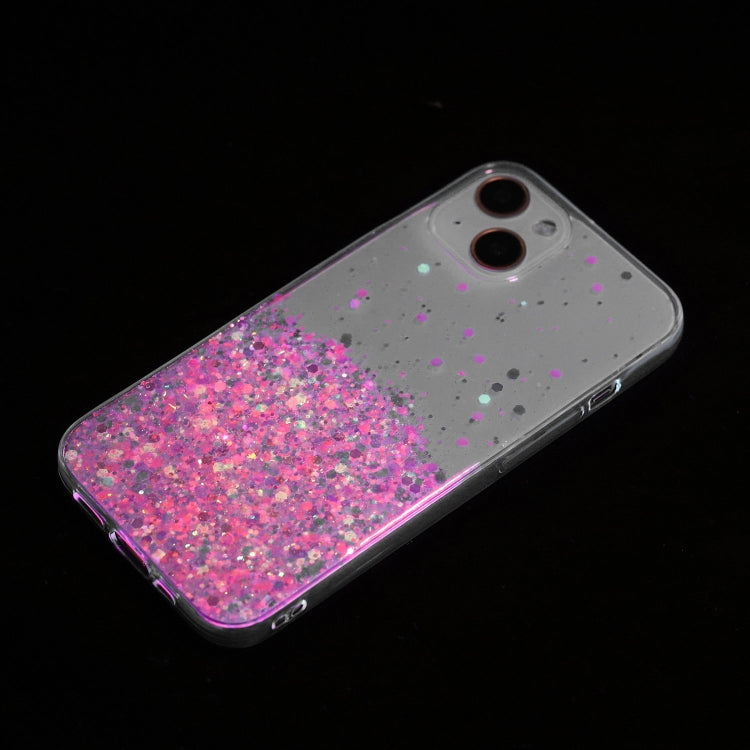 For iPhone 15 Plus Transparent Frame Noctilucent Glitter Powder TPU Phone Case