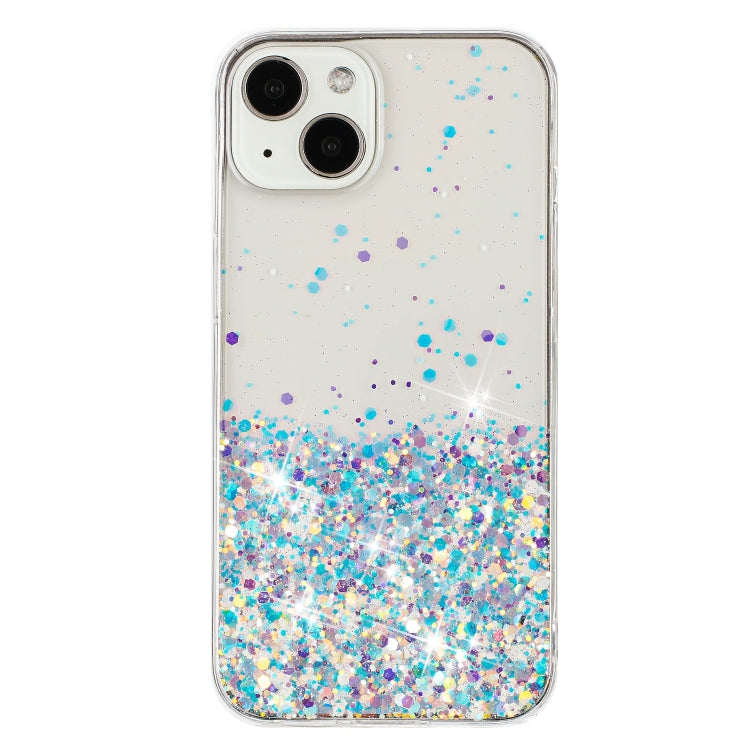 For iPhone 15 Transparent Frame Noctilucent Glitter Powder TPU Phone Case