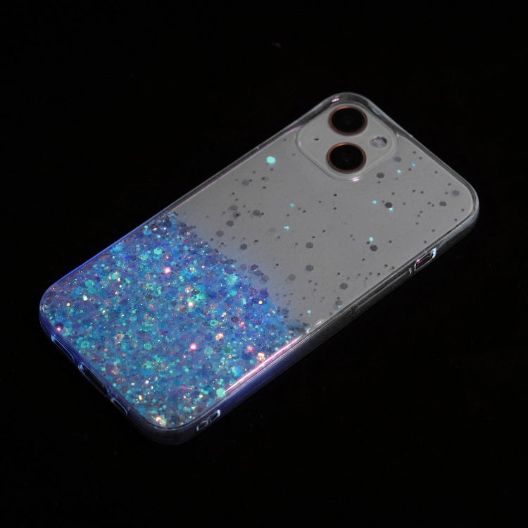 For iPhone 15 Transparent Frame Noctilucent Glitter Powder TPU Phone Case