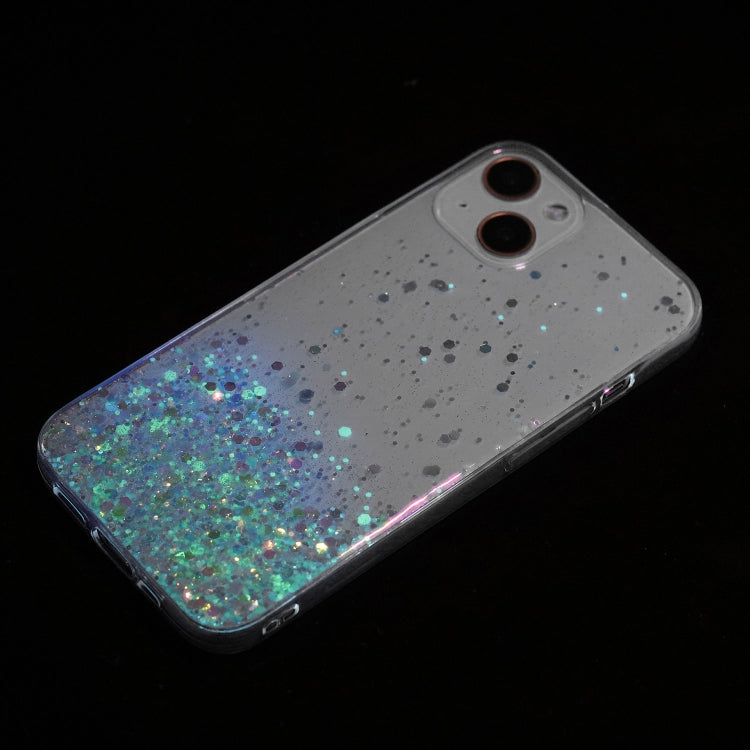 For iPhone 15 Transparent Frame Noctilucent Glitter Powder TPU Phone Case