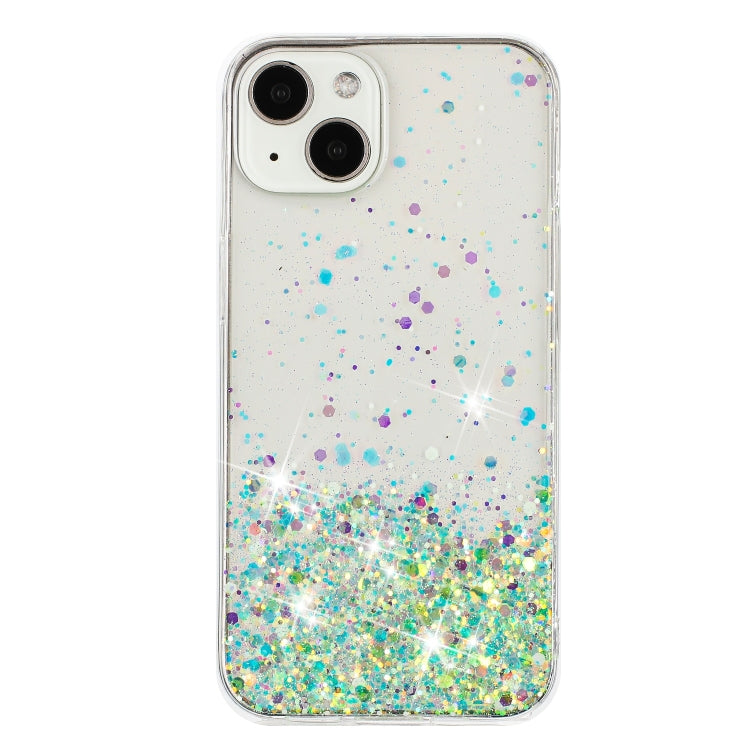For iPhone 15 Transparent Frame Noctilucent Glitter Powder TPU Phone Case