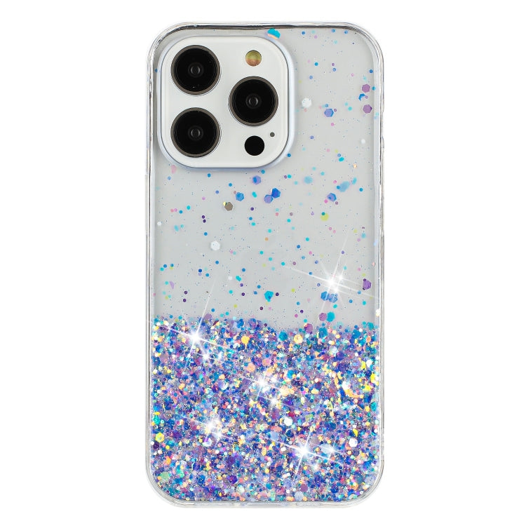 For iPhone 15 Pro Transparent Frame Noctilucent Glitter Powder TPU Phone Case