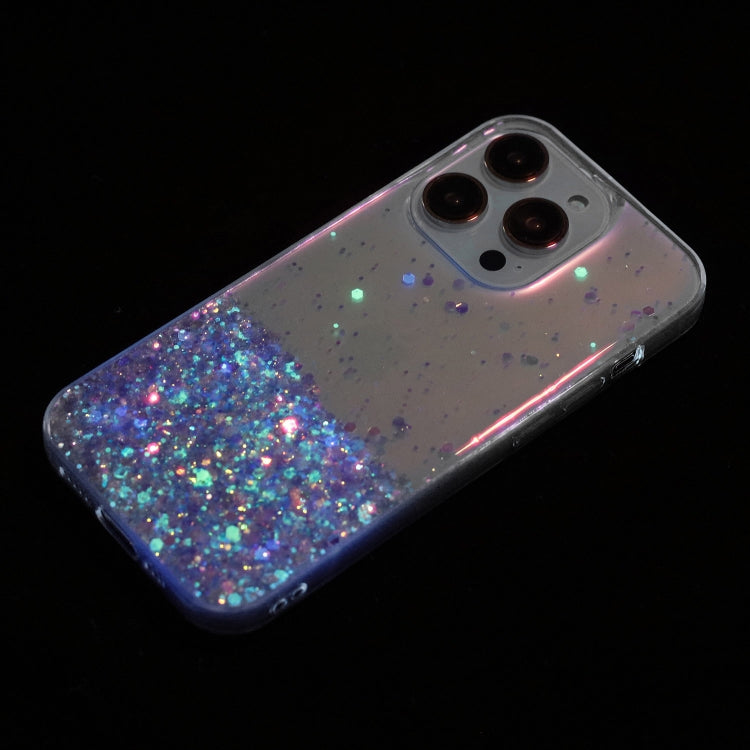For iPhone 15 Pro Max Transparent Frame Noctilucent Glitter Powder TPU Phone Case