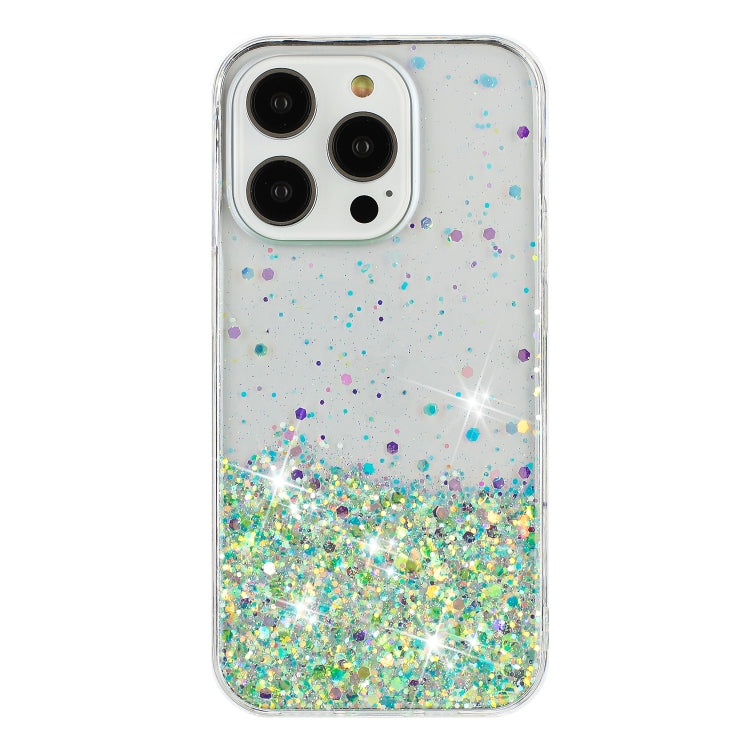 For iPhone 15 Pro Max Transparent Frame Noctilucent Glitter Powder TPU Phone Case