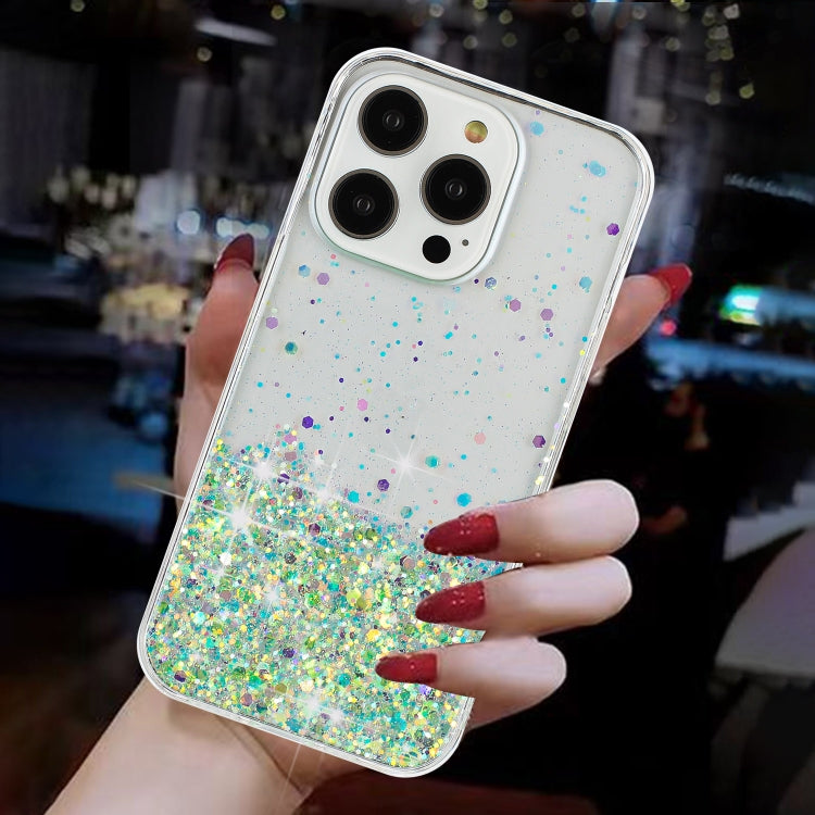 For iPhone 15 Pro Max Transparent Frame Noctilucent Glitter Powder TPU Phone Case