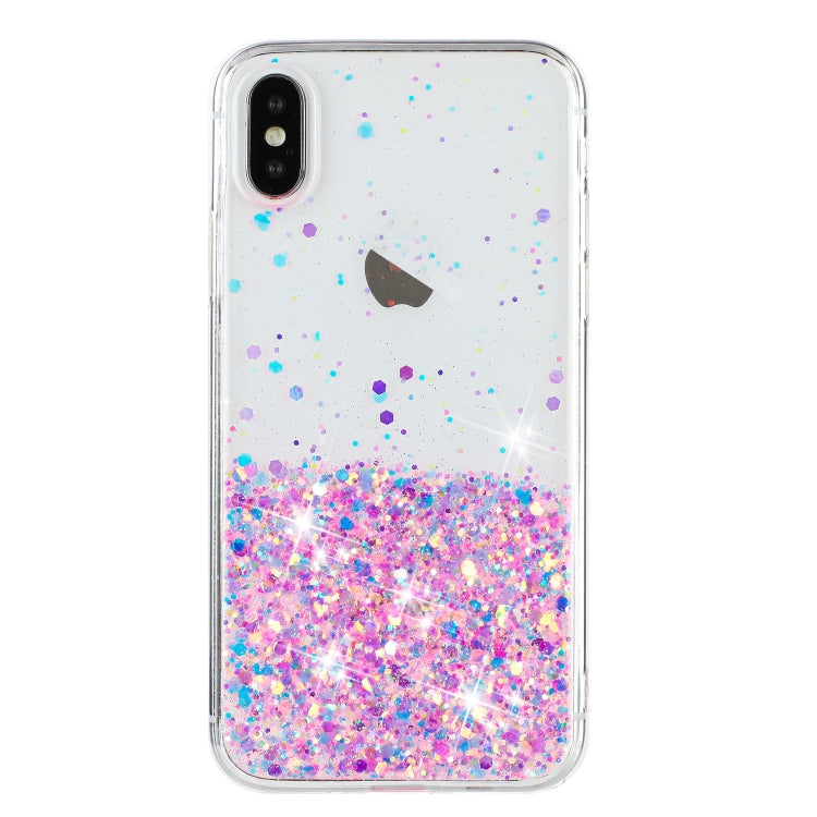 For iPhone X Transparent Frame Noctilucent Glitter Powder TPU Phone Case