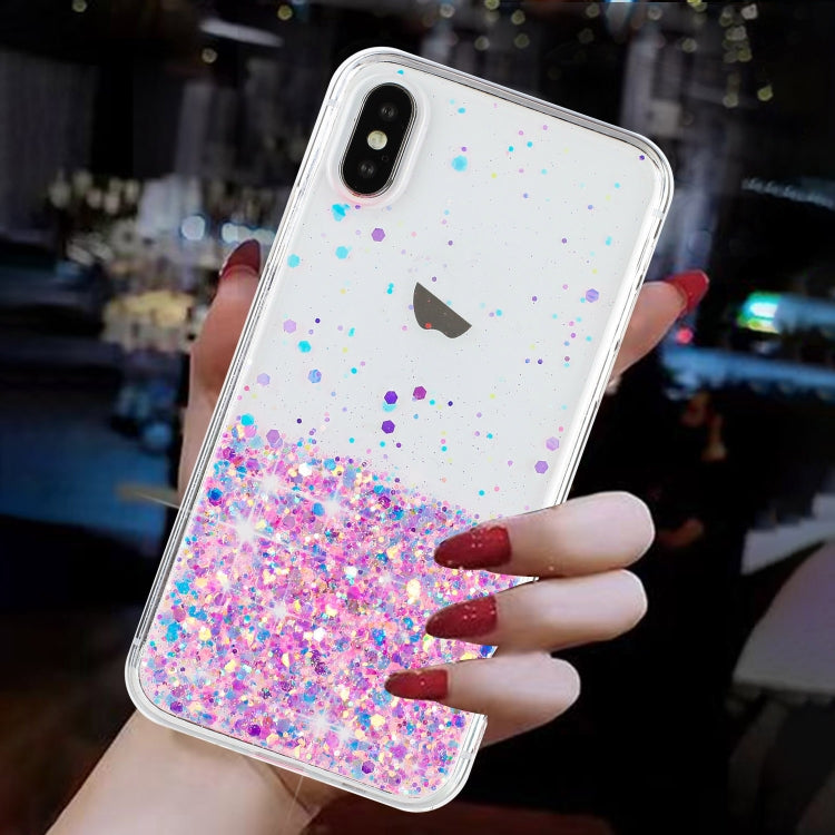 For iPhone X Transparent Frame Noctilucent Glitter Powder TPU Phone Case