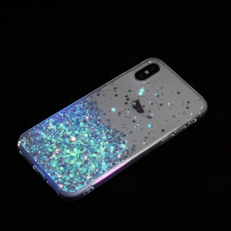 For iPhone X Transparent Frame Noctilucent Glitter Powder TPU Phone Case