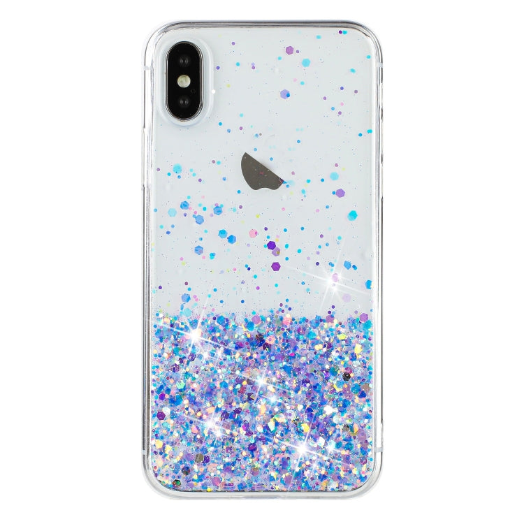 For iPhone X Transparent Frame Noctilucent Glitter Powder TPU Phone Case