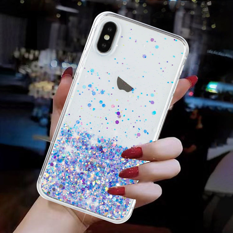 For iPhone X Transparent Frame Noctilucent Glitter Powder TPU Phone Case