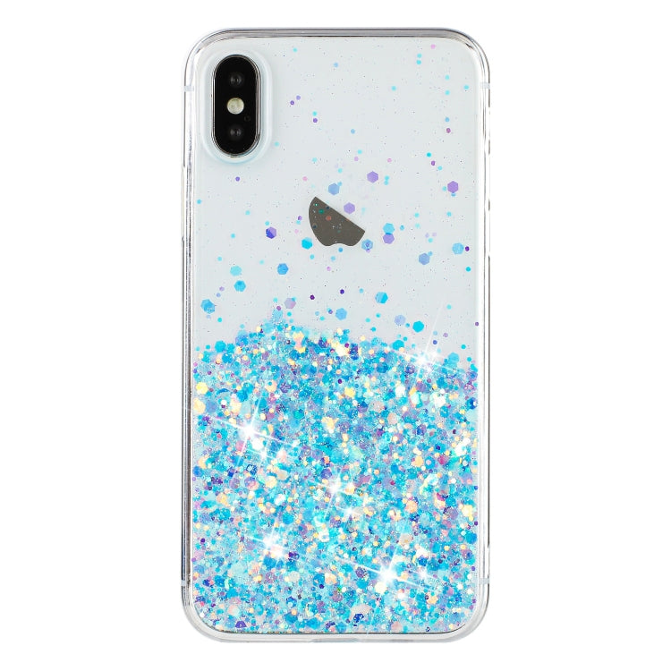 For iPhone X Transparent Frame Noctilucent Glitter Powder TPU Phone Case
