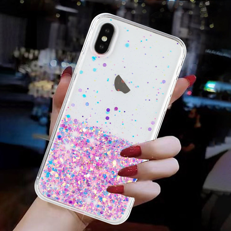 For iPhone XS Max Transparent Frame Noctilucent Glitter Powder TPU Phone Case