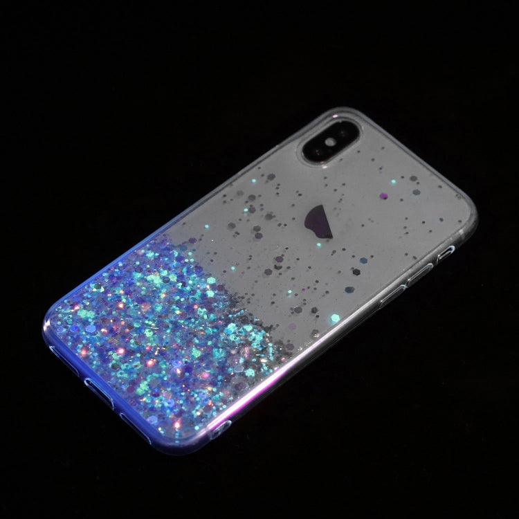 For iPhone XS Max Transparent Frame Noctilucent Glitter Powder TPU Phone Case
