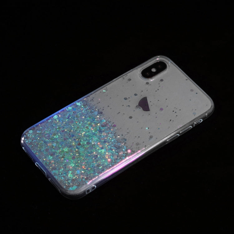 For iPhone XS Max Transparent Frame Noctilucent Glitter Powder TPU Phone Case
