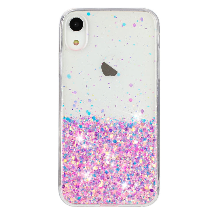 For iPhone XR Transparent Frame Noctilucent Glitter Powder TPU Phone Case