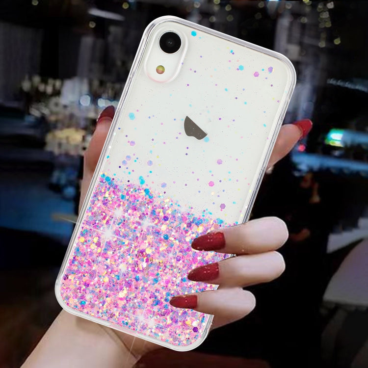 For iPhone XR Transparent Frame Noctilucent Glitter Powder TPU Phone Case