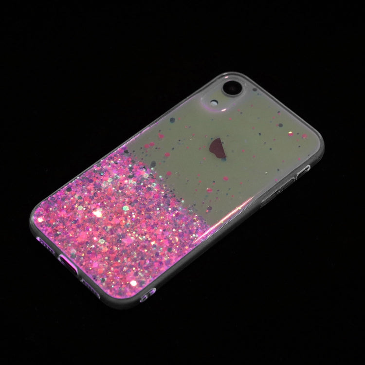 For iPhone XR Transparent Frame Noctilucent Glitter Powder TPU Phone Case