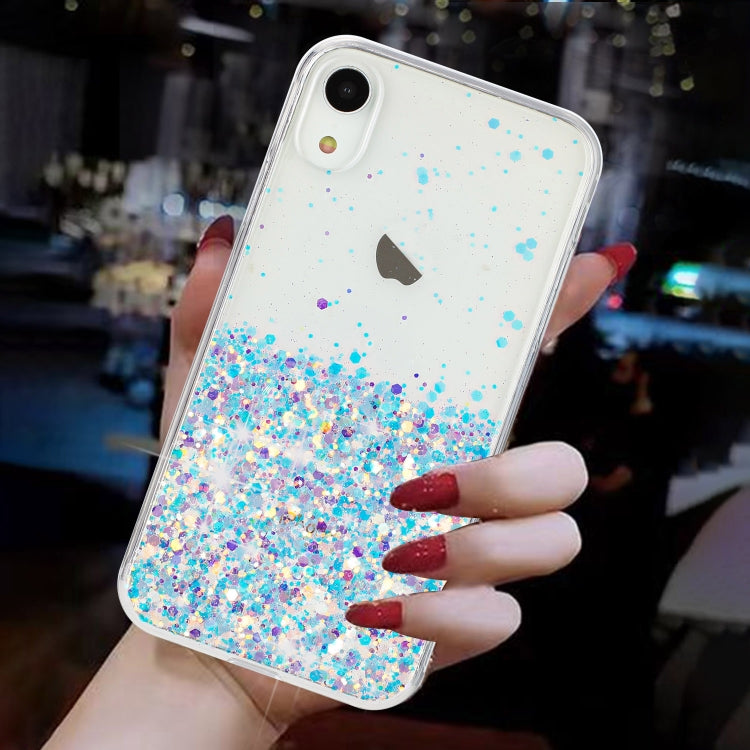 For iPhone XR Transparent Frame Noctilucent Glitter Powder TPU Phone Case