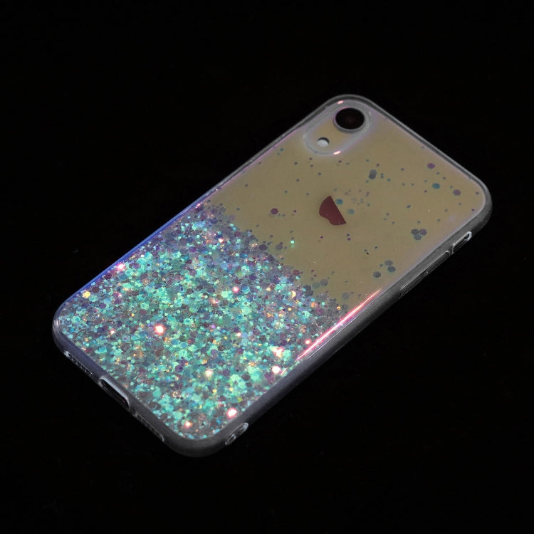 For iPhone XR Transparent Frame Noctilucent Glitter Powder TPU Phone Case