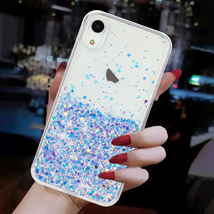 For iPhone XR Transparent Frame Noctilucent Glitter Powder TPU Phone Case
