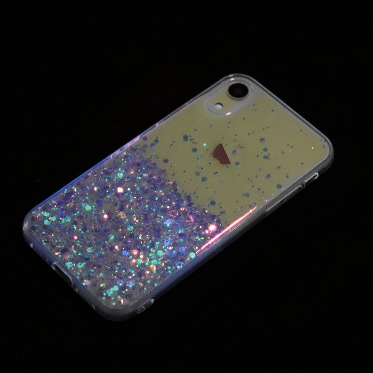 For iPhone XR Transparent Frame Noctilucent Glitter Powder TPU Phone Case